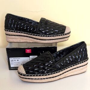 Karl Lagerfeld Paris Size 11 Desta Logo Black Puffy Quilted Platform Espadrilles